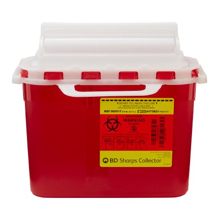 Sharps Container BD™ 12 H X 12 W X 4-4/5 D Inch 5.4 Quart Red Base / White Lid Horizontal Entry Counter Balanced Door Lid NXT GEN (1/EA 20/CS) by BD  ID 305517